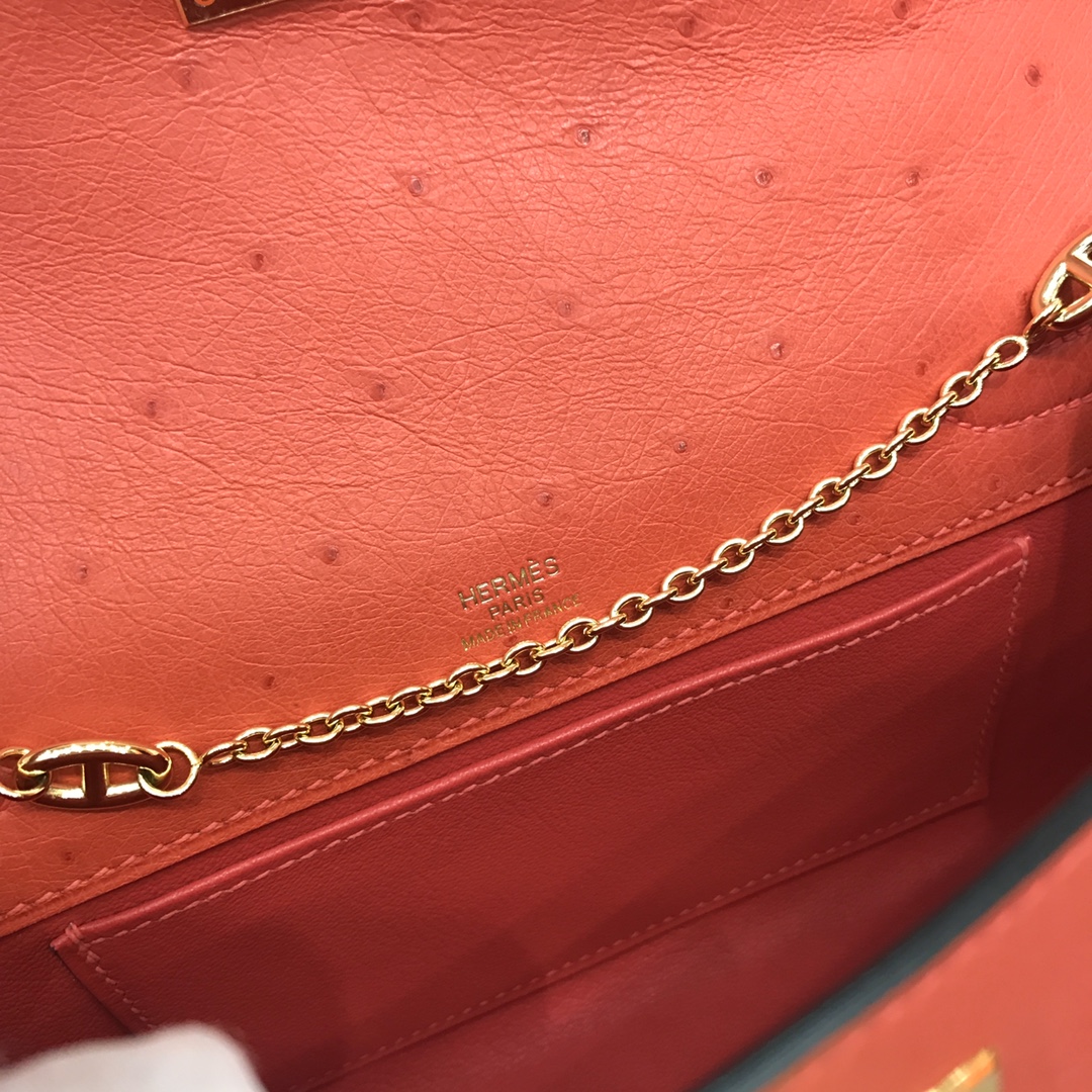 Hermes Mini Kelly Pochette 22cm Bag In Rogue Red Ostrich Leather